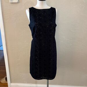 Ann Taylor Loft  Black Eyelet Sleeveless Dress Sz 10 Petite